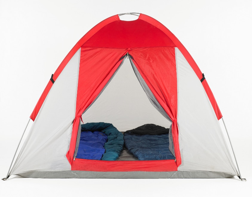 An open tent without protection from insects